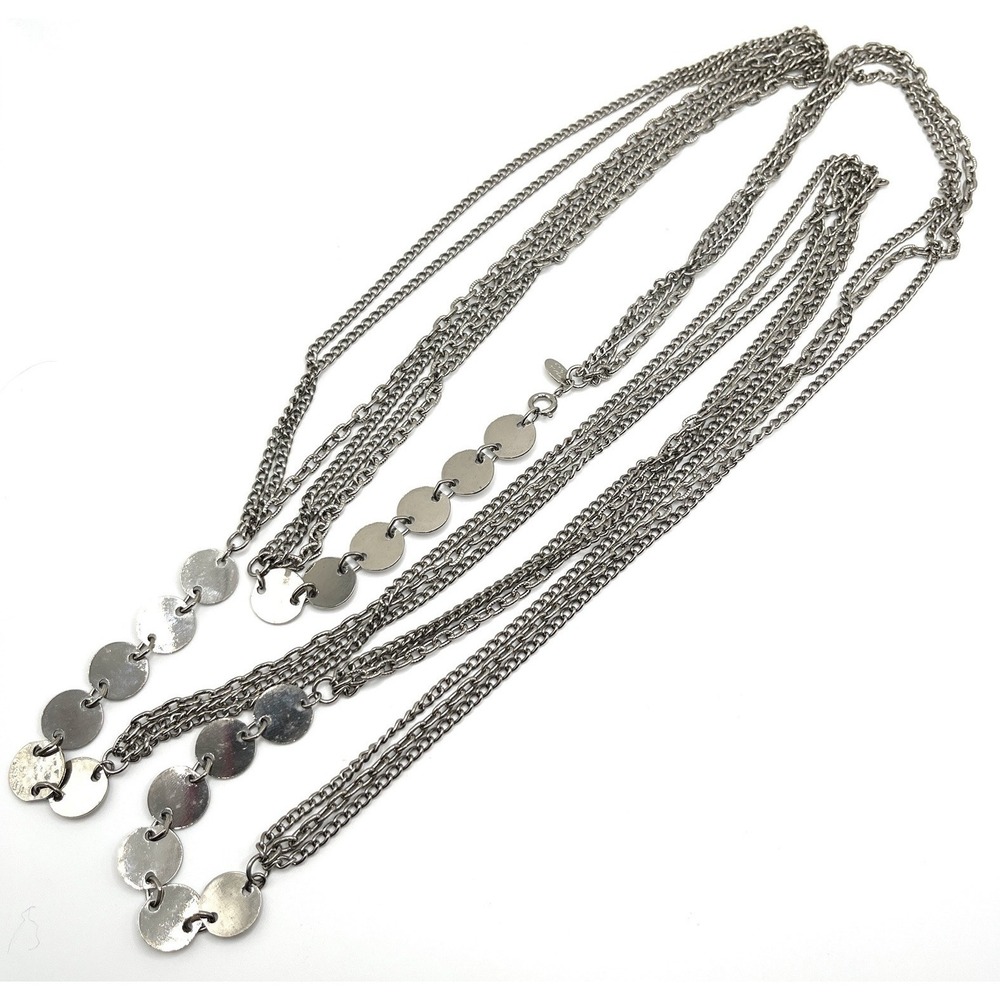 Vintage Park Lane Silver Tone 62" Long Multi Strand Chain Coin Necklace Y2K